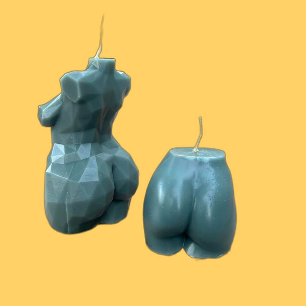 Grey/ green goddess booty candle